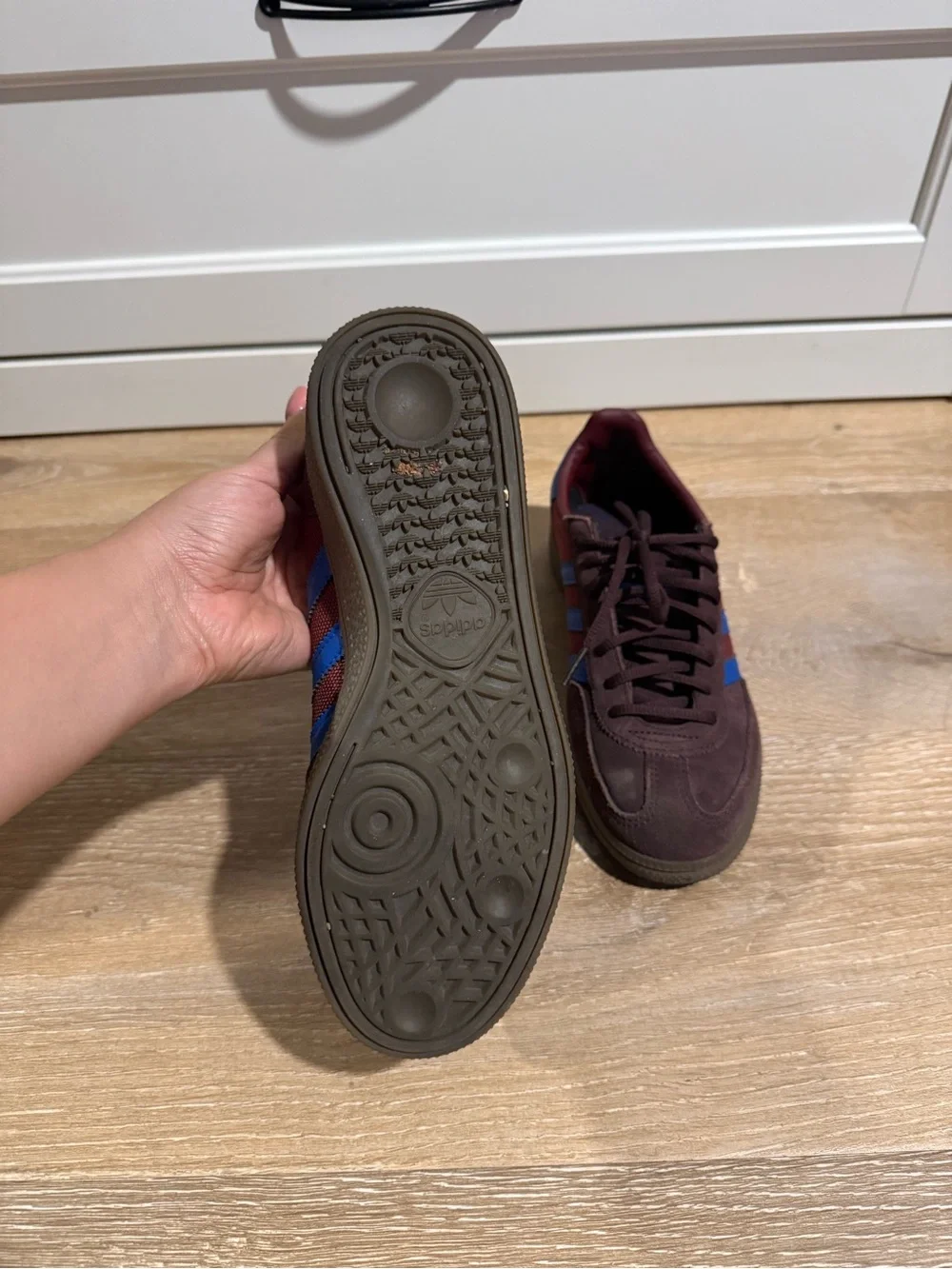 adidas Men's Burgundy Sneakers with Blue Stripes